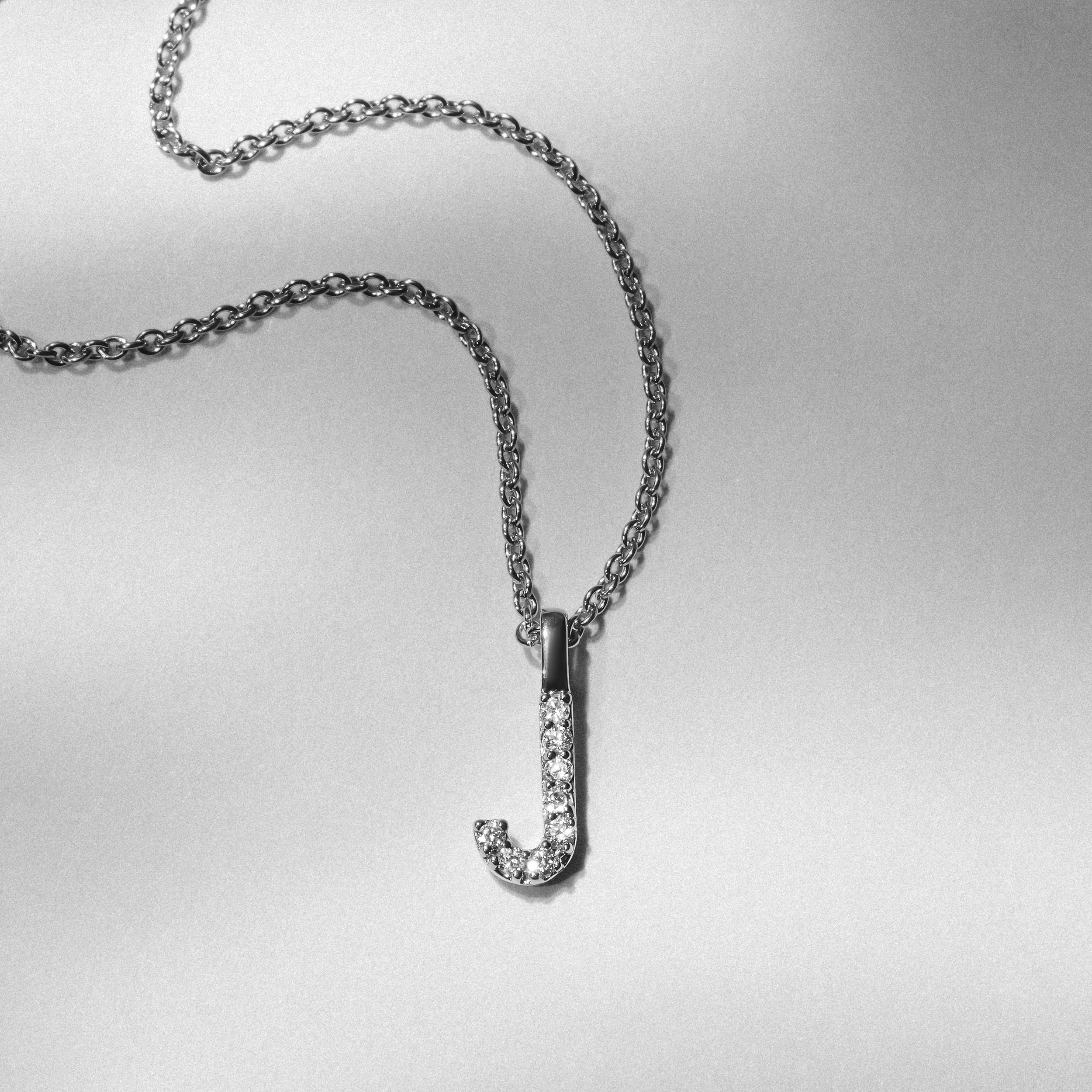 Love Letter Initial J Lab Diamond Necklace set in 9K White Gold